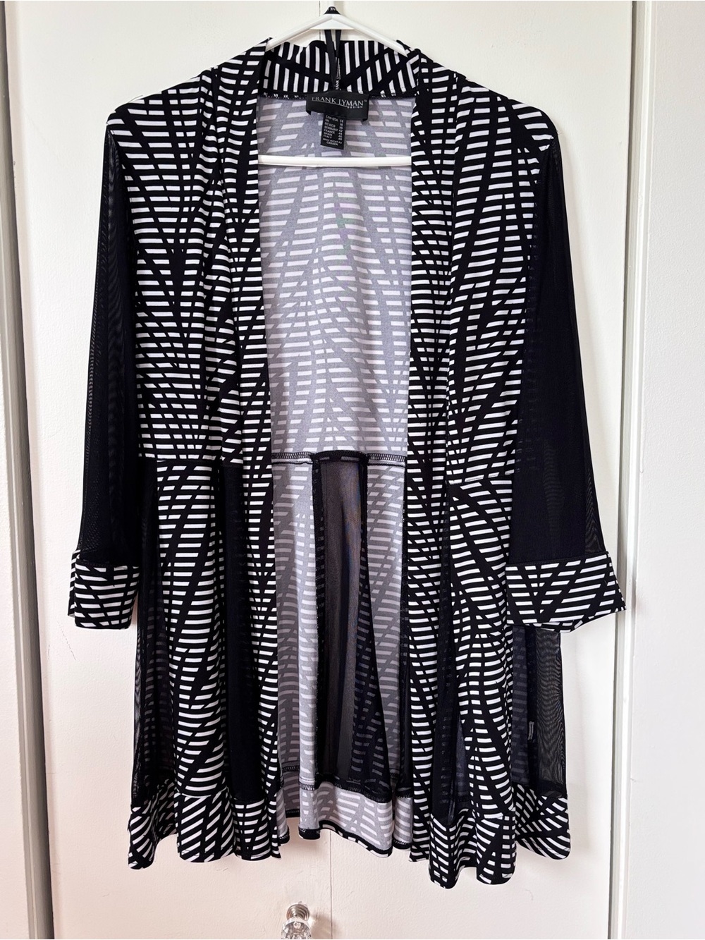 Frank Lyman Black White Open Front Cardigan Size 14 Made in Canada
